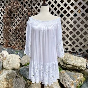 Chelsea & Theodore On/Off Shoulder Eyelet Summer Dress/Extra Long Babydoll Tunic